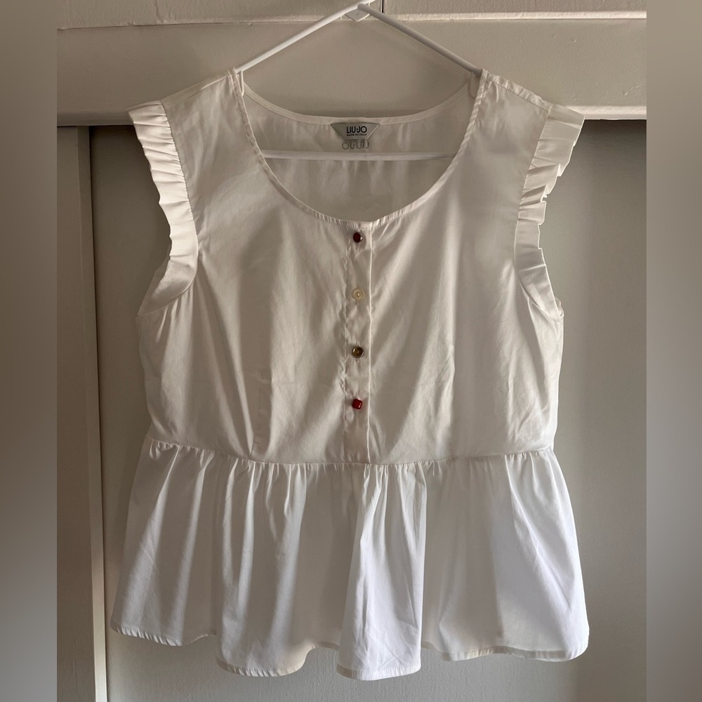Liu Jo Milano Women’s Top with Jeweled Buttons Size 44/L White Sleeveless